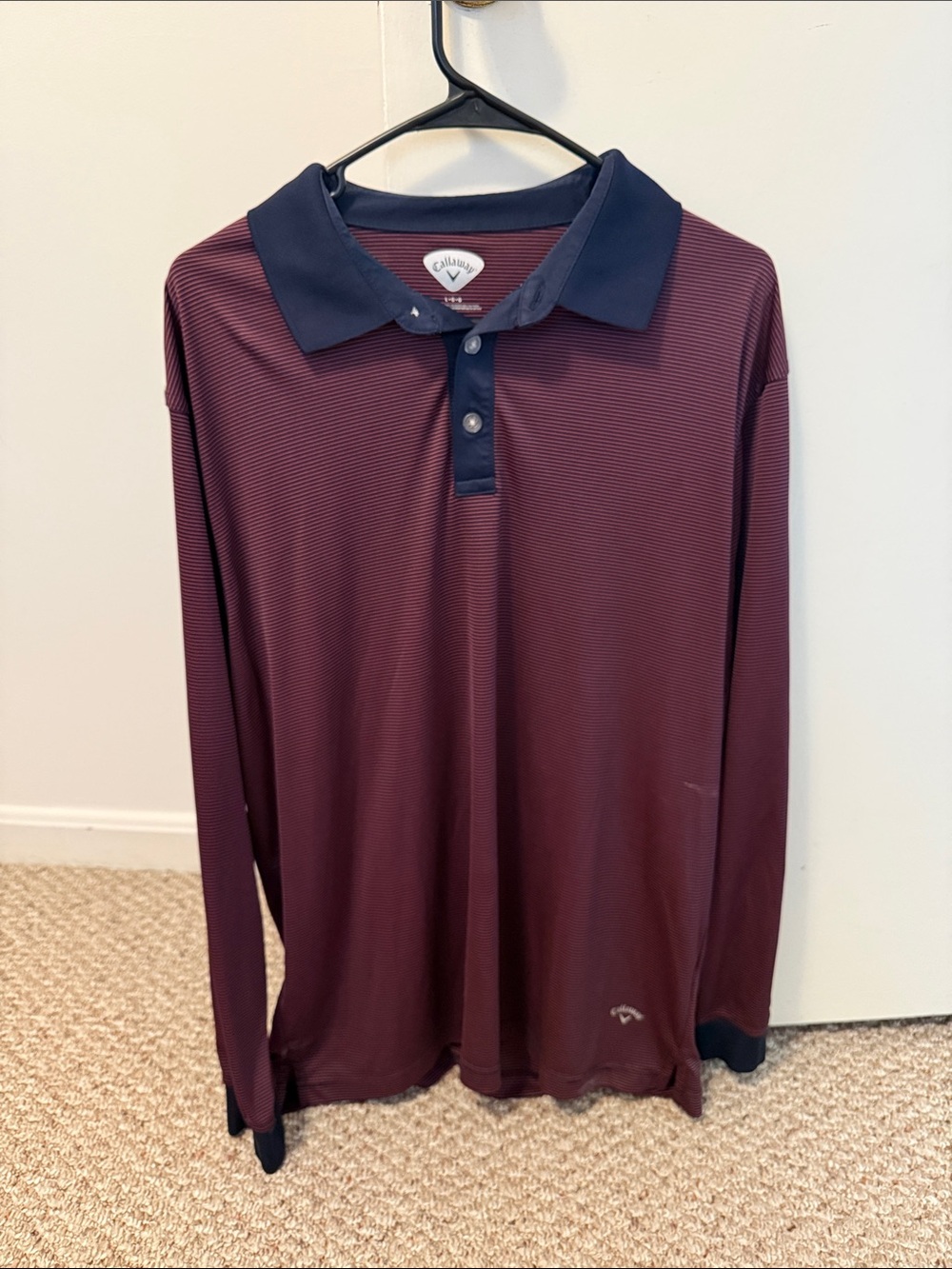 Callaway Men’s Long Sleeve Polo in Burgundy with Navy Trim